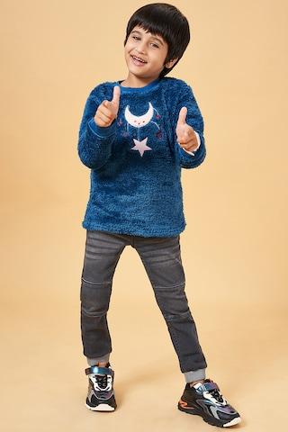 medium blue print sweater