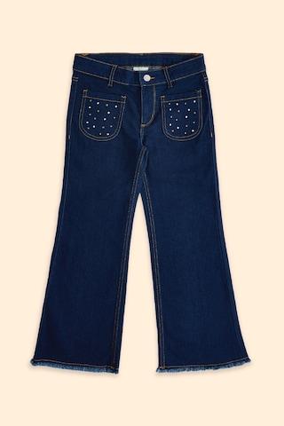 medium blue printed ankle-length casual girls regular fit jeans