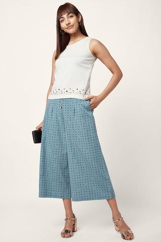 medium blue printed ankle-length casual women regular fit culottes