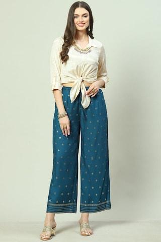 medium blue printed ankle length casual women straight fit palazzo