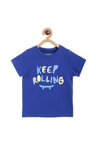 medium blue printed casual short sleeves round neck boys regular fit t-shirt