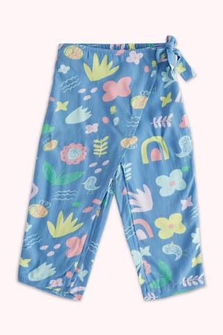 medium blue printed full length casual baby regular fit trousers
