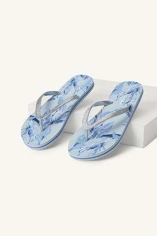 medium blue printeded casual women flip flops