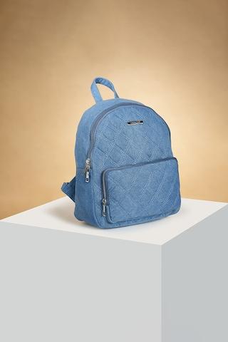 medium blue quilted casual denim women backpack