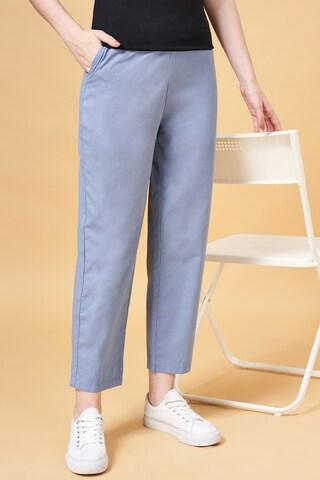 medium blue solid ankle-length  casual women comfort fit  trousers