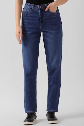 medium blue solid ankle-length casual women regular fit jeans