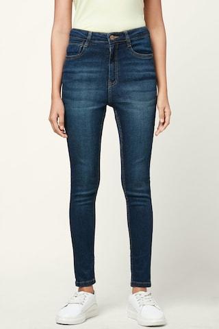 medium blue solid ankle-length casual women skinny fit jeans