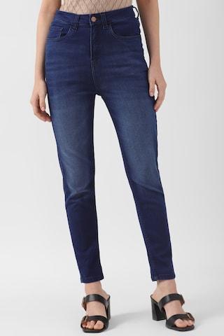 medium blue solid ankle-length casual women super slim fit jeans