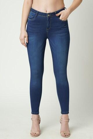 medium blue solid ankle-length casual women ultra slim fit jeans