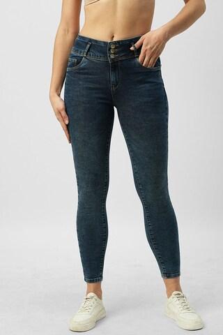 medium blue solid ankle-length casual women ultra slim fit jeans