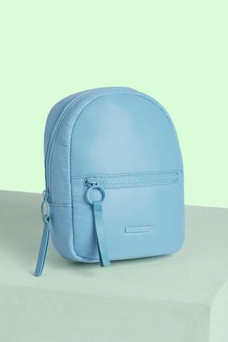 medium blue solid casual semi pu women backpack