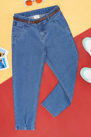 medium blue solid cotton elastane girls regular fit jeans