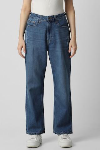 medium blue solid cotton women regular fit jeans