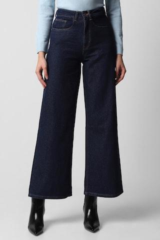 medium blue solid cotton women regular fit jeans