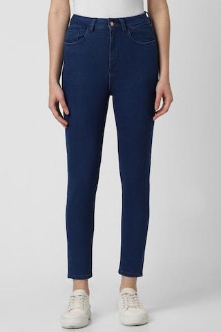medium blue solid cotton women skinny fit jeans