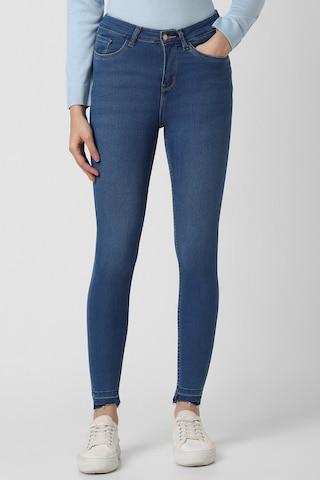 medium blue solid cotton women super skinny fit jeans