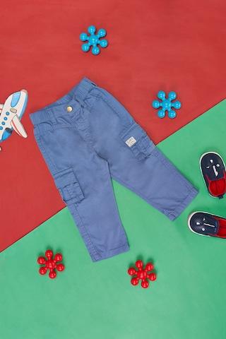 medium blue solid full length  casual baby regular fit  trousers