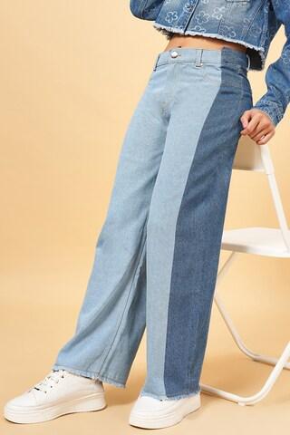 medium blue solid full length  casual girls regular fit  jeans
