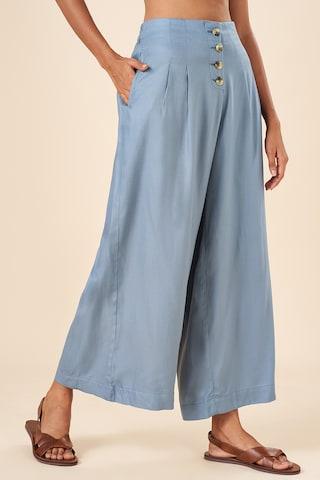 medium blue solid full length  casual women flared fit  culottes