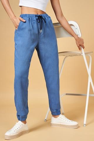 medium blue solid full length  casual women relaxed fit  jeans