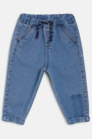 medium blue solid full length casual boys regular fit pants