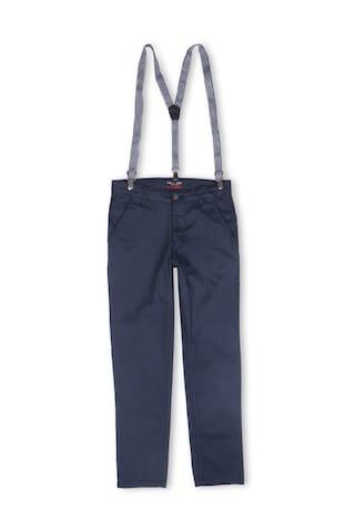 medium blue solid full length casual boys regular fit trousers