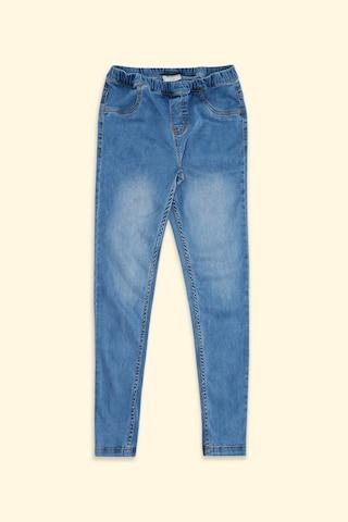medium blue solid full length casual girls tapered fit jeans