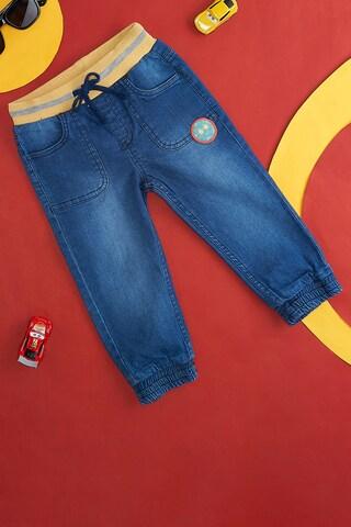 medium blue solid full length low rise casual baby regular fit jeans