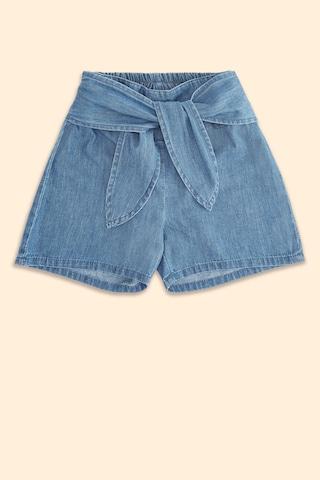 medium blue solid knee length casual girls regular fit shorts