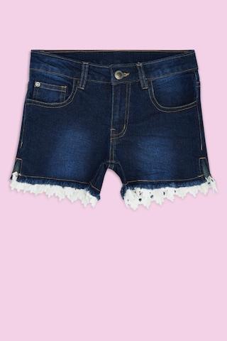 medium blue solid knee length casual girls regular fit shorts