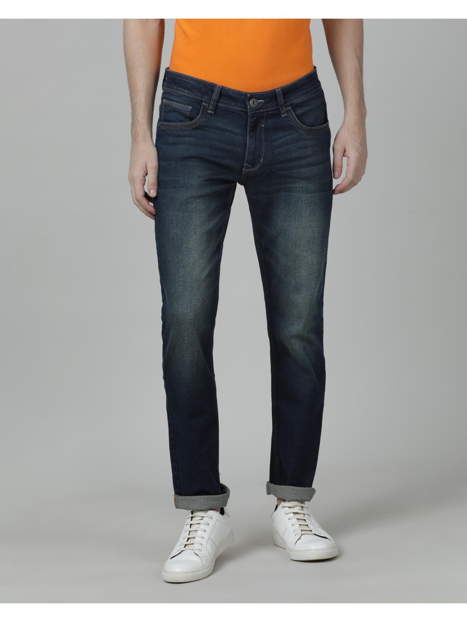 medium blue solid mid rise slim fit jeans