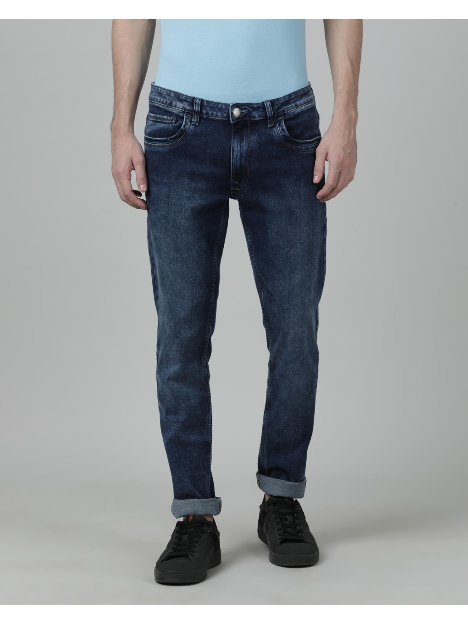 medium blue solid mid rise slim jeans