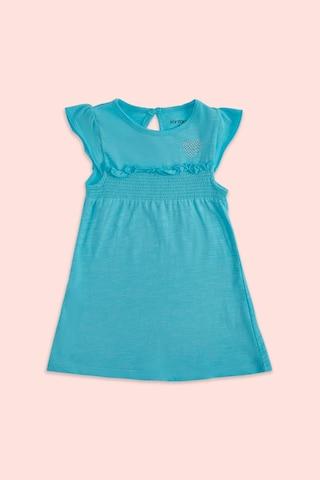 medium blue solid round neck casual knee length cap sleeves baby regular fit dress