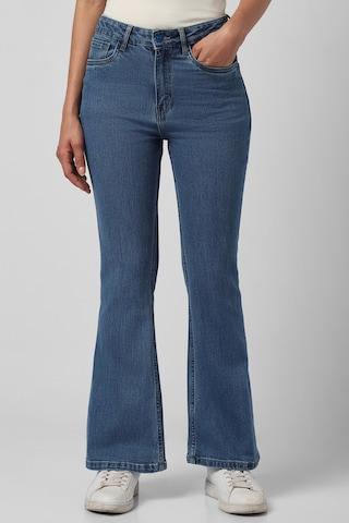 medium blue solid spandex women regular fit jeans