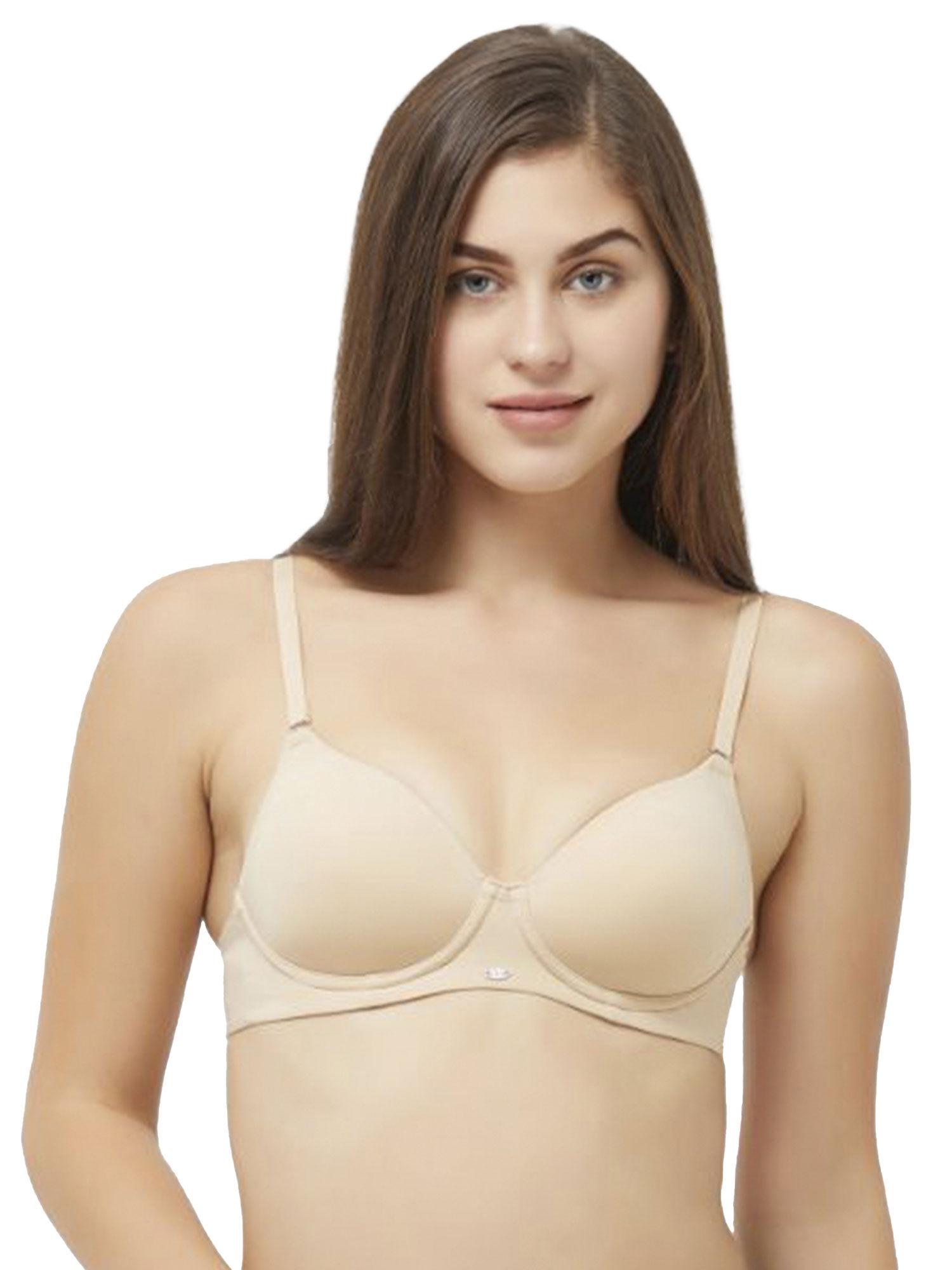 medium coverage padded non-wired t-shirt bra-nude