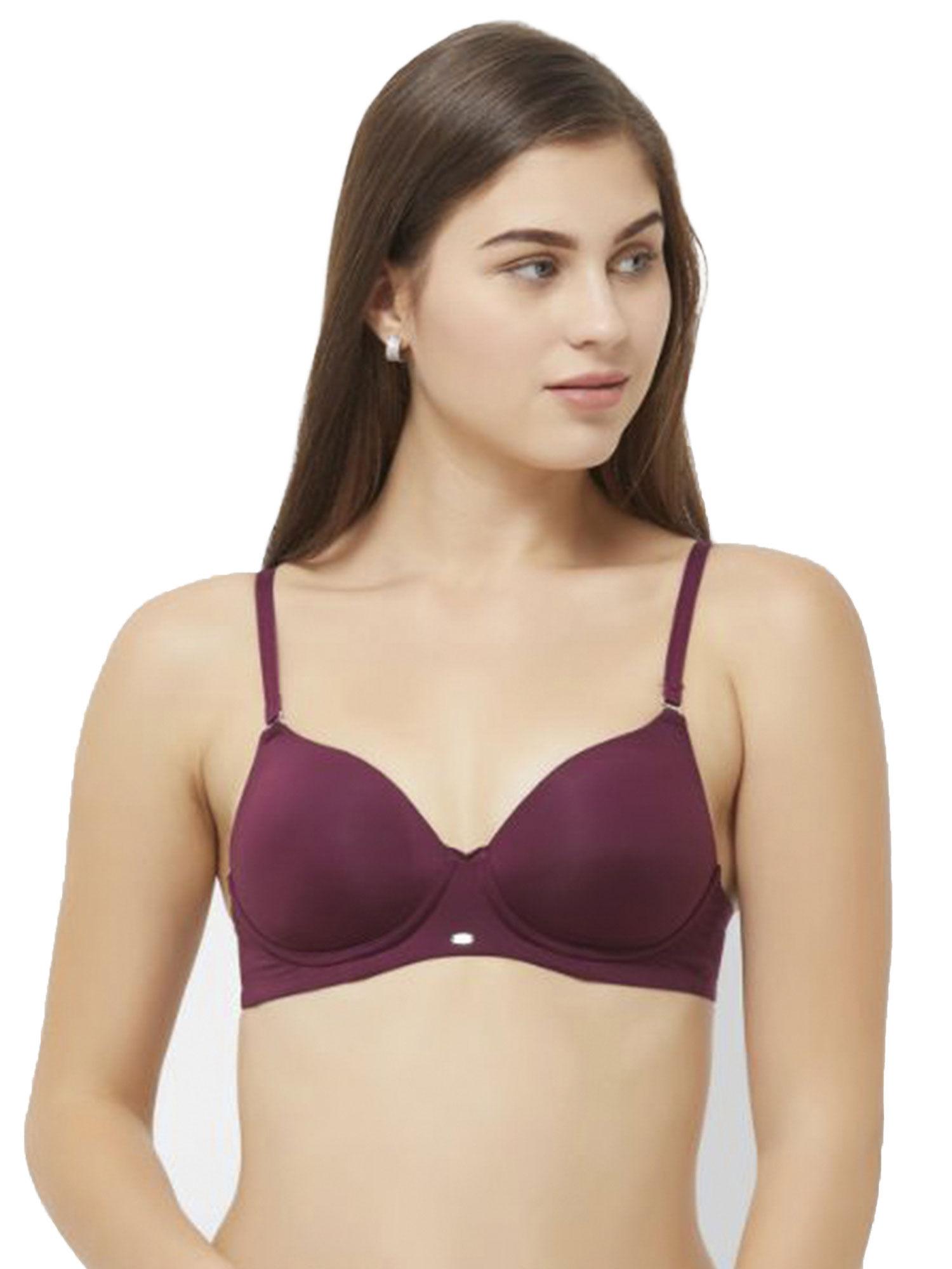 medium coverage padded non-wired t-shirt bra walmart-wine