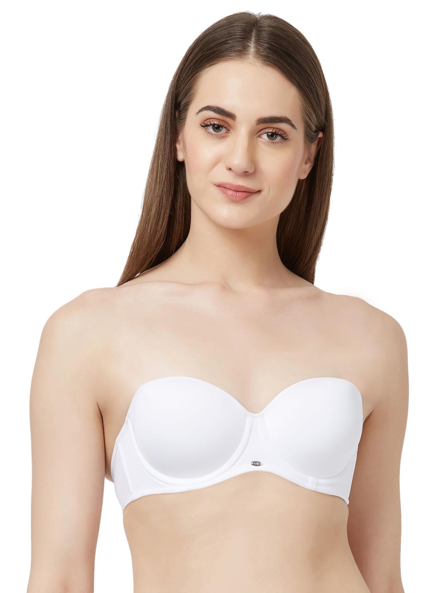 medium coverage padded wired multiway strapless bra with detachable straps-white