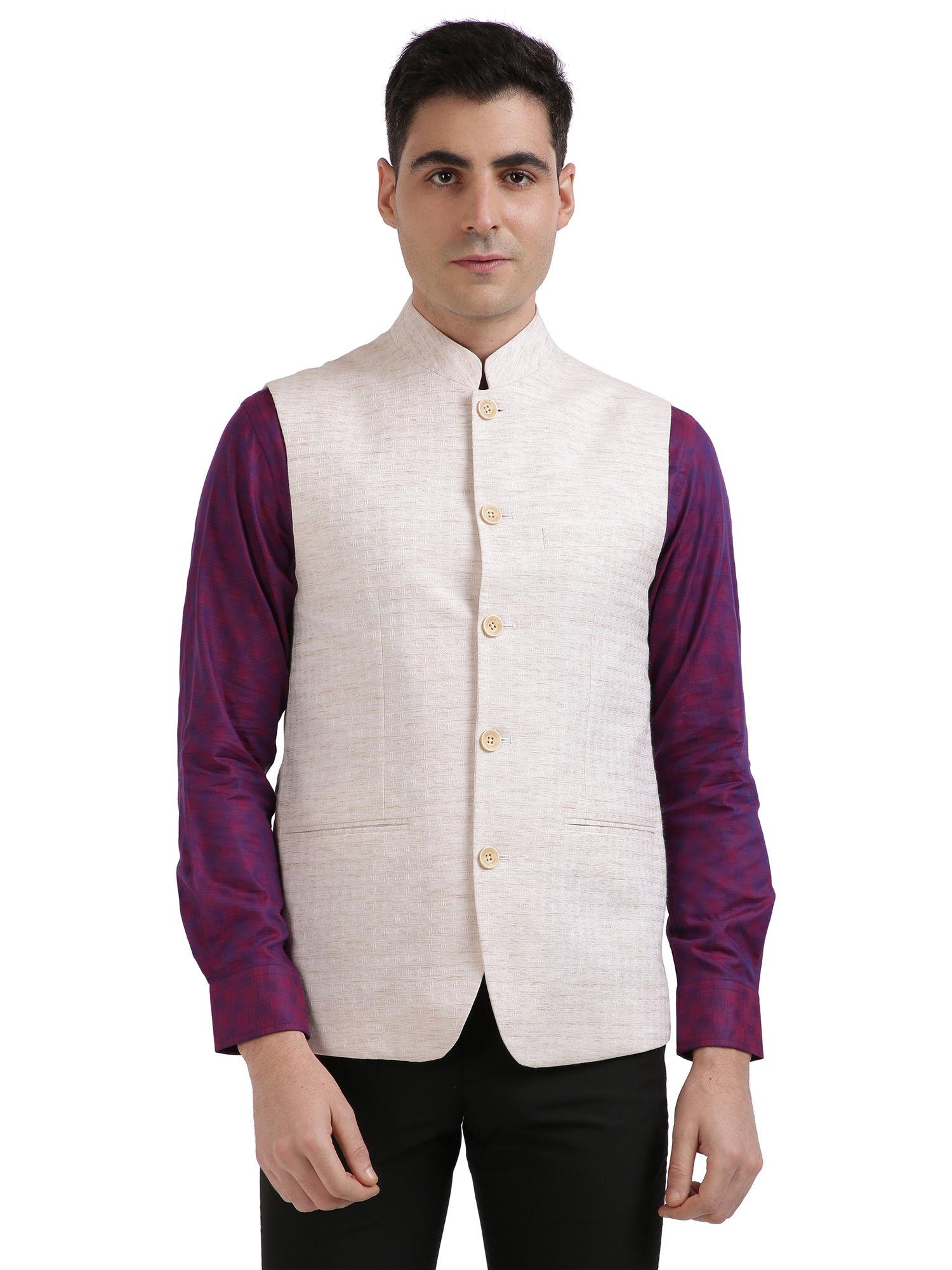 medium fawn self design nehru jacket