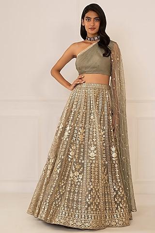 medium grey machine embroidered lehenga set