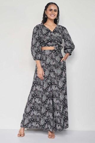 medium grey print ankle-length ethnic women regular fit top palazzo set