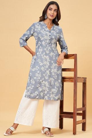 medium grey print calf-length casual women regular fit kurta