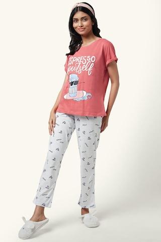 medium grey printed full length mid rise sleepwear women comfort fit pyjama
