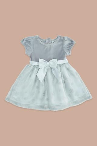 medium grey printed round neck party knee length short sleeves baby regular fit dress