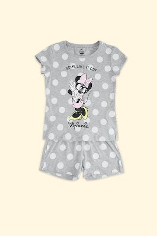 medium grey printed sleepwear half sleeves round neck girls regular fit sleepsuit