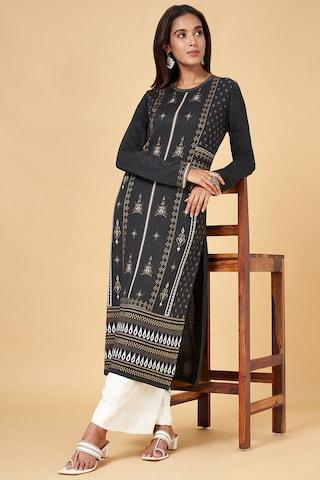 medium grey self design calf-length  casual women regular fit  kurta