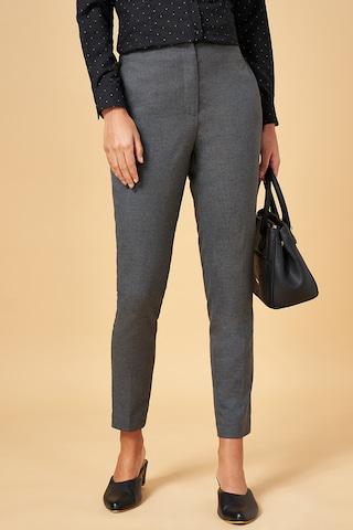 medium grey solid ankle-length  formal women tapered fit  trousers