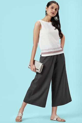 medium grey solid ankle-length casual women regular fit culottes