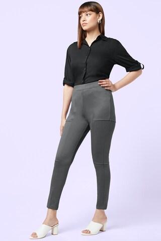 medium grey solid ankle-length high rise casual women slim fit treggings