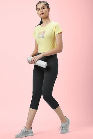 medium grey solid calf-length active wear women regular fit tights