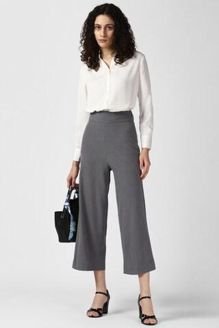 medium grey solid crop length formal women regular fit trousers